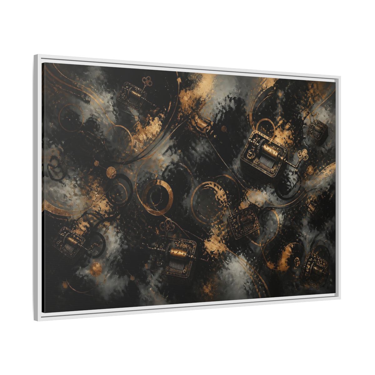 Side Mockup 7. Antique Music Box Melody shown as framed canvas print