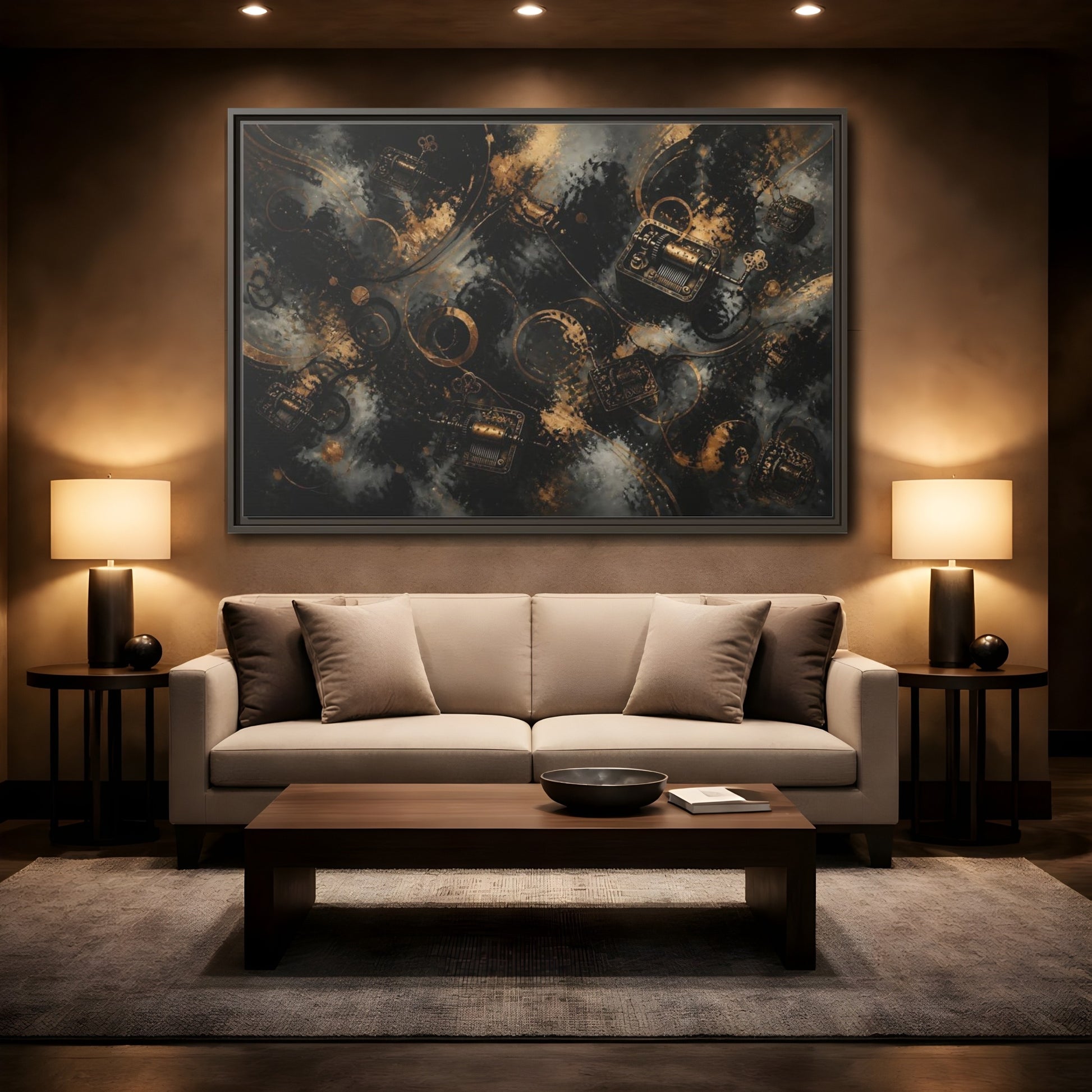 Mockup 2. Antique Music Box Melody shown as framed canvas print