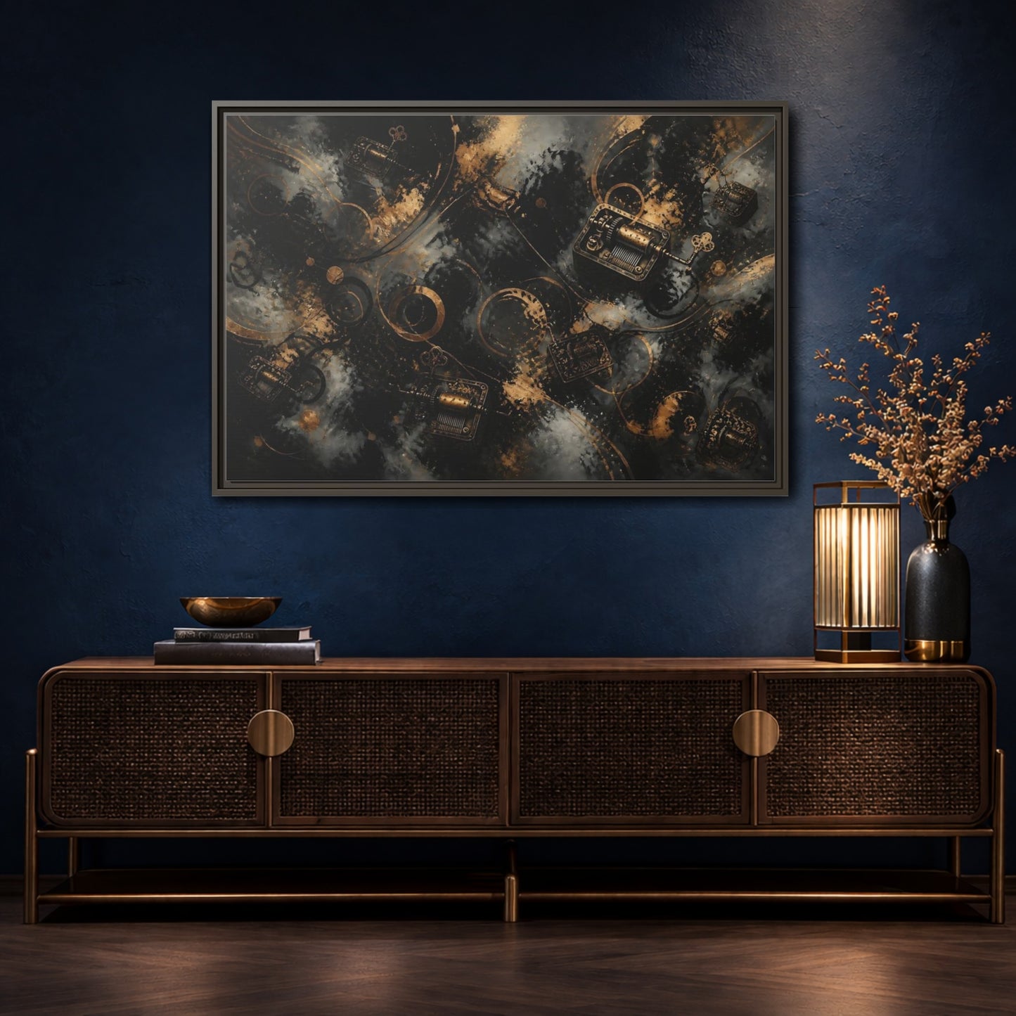 Mockup 4. Antique Music Box Melody shown as framed canvas print