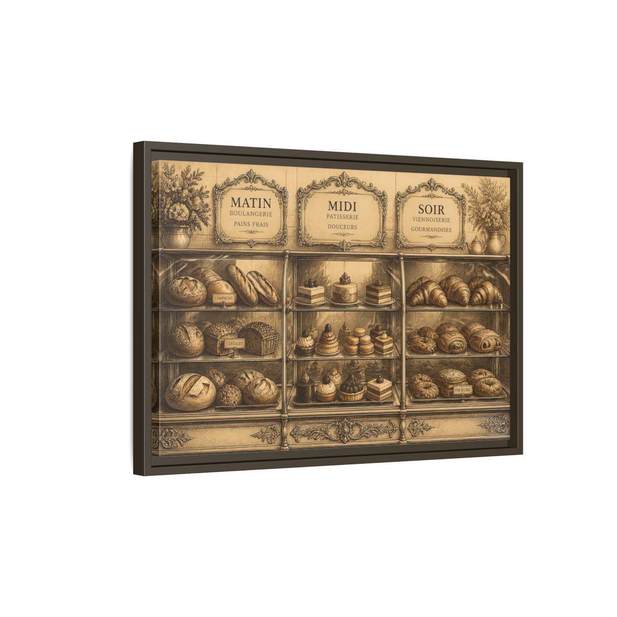 Side Mockup 2. Antique Pastry Display shown as framed canvas print