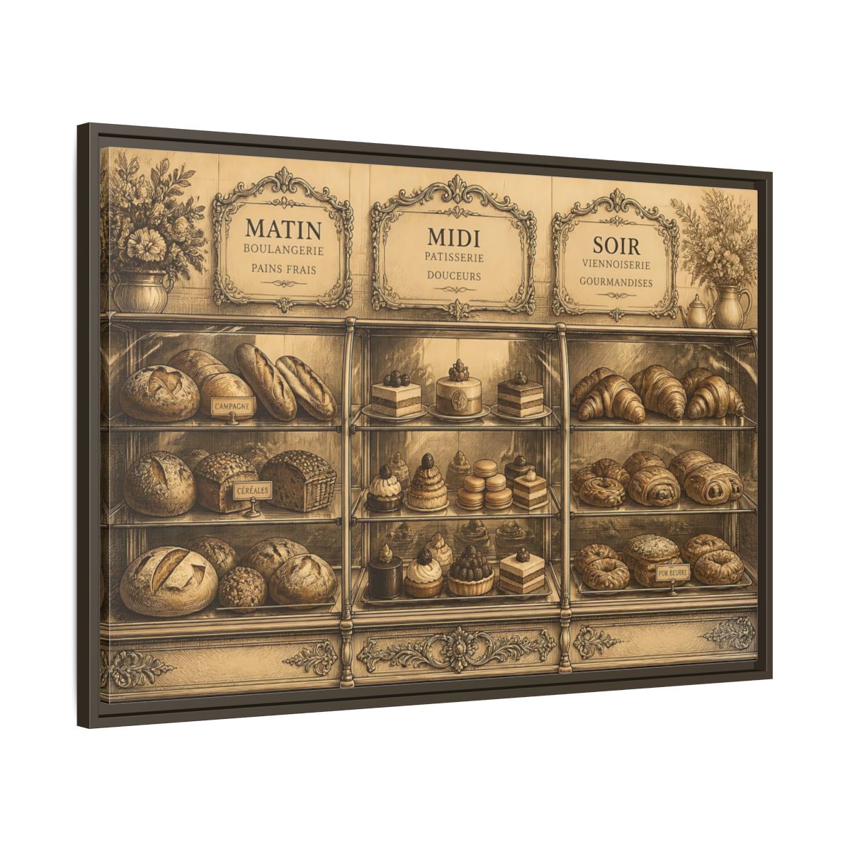 Main Mockup. Antique Pastry Display shown as framed canvas print