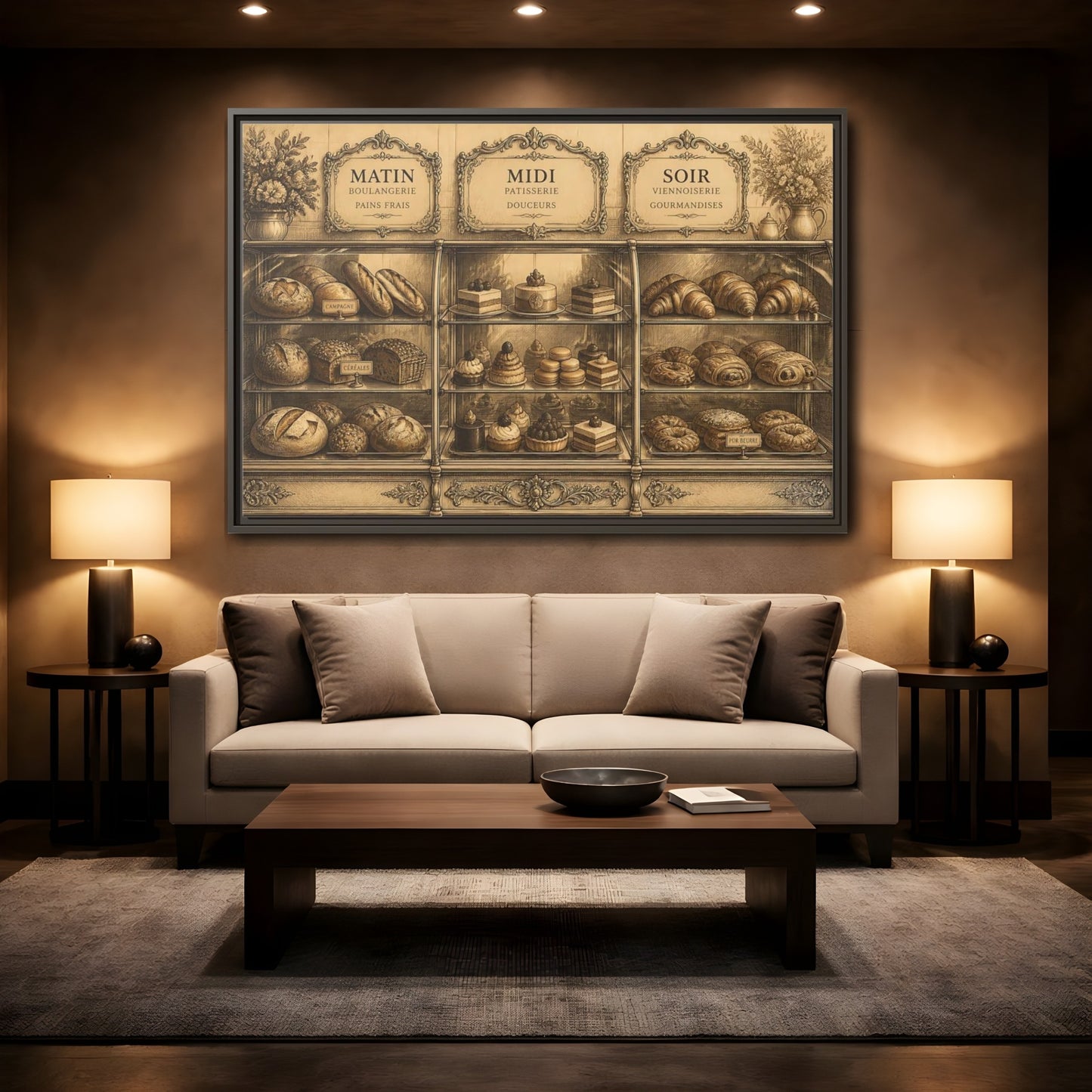 Mockup 2. Antique Pastry Display shown as framed canvas print