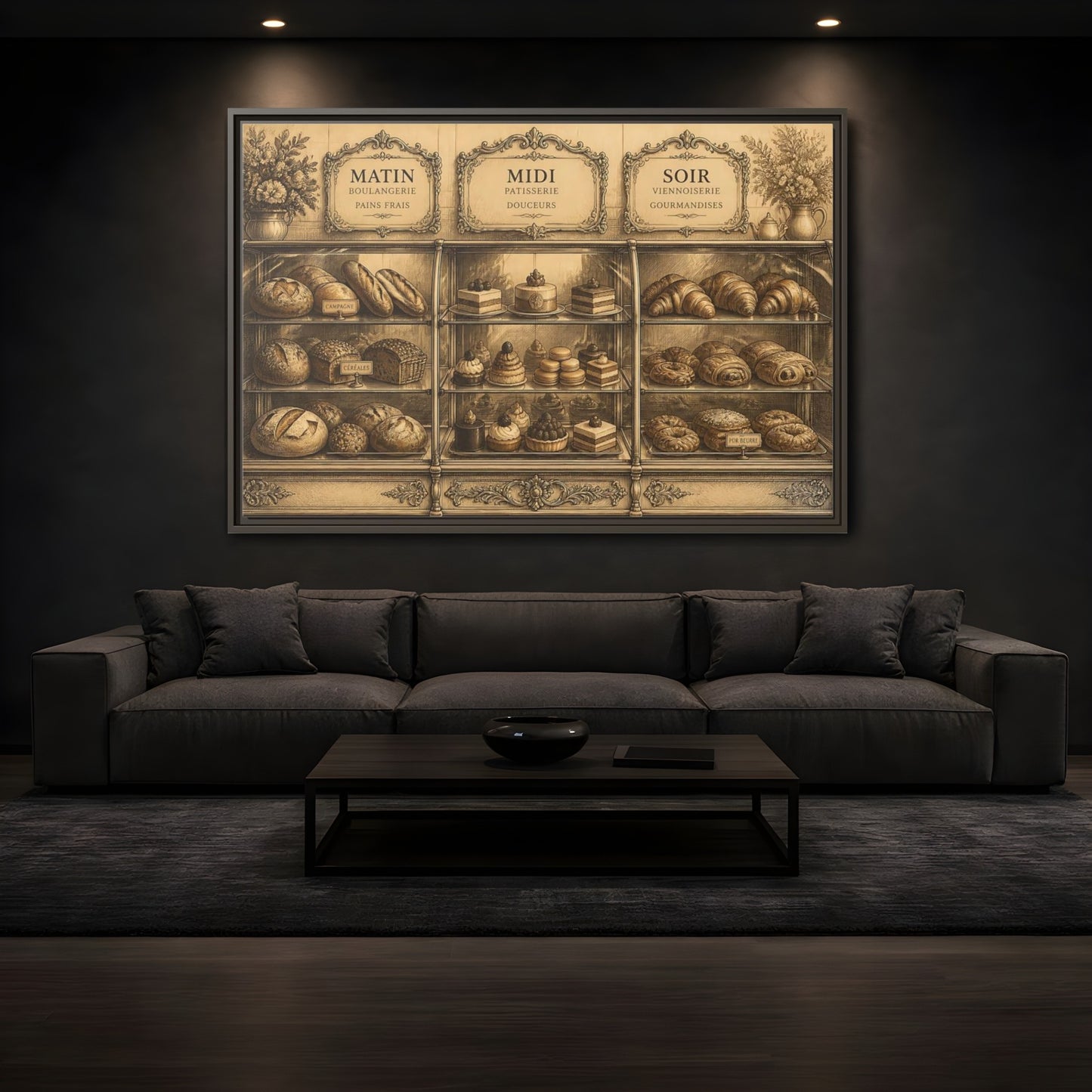Mockup 3. Antique Pastry Display shown as framed canvas print