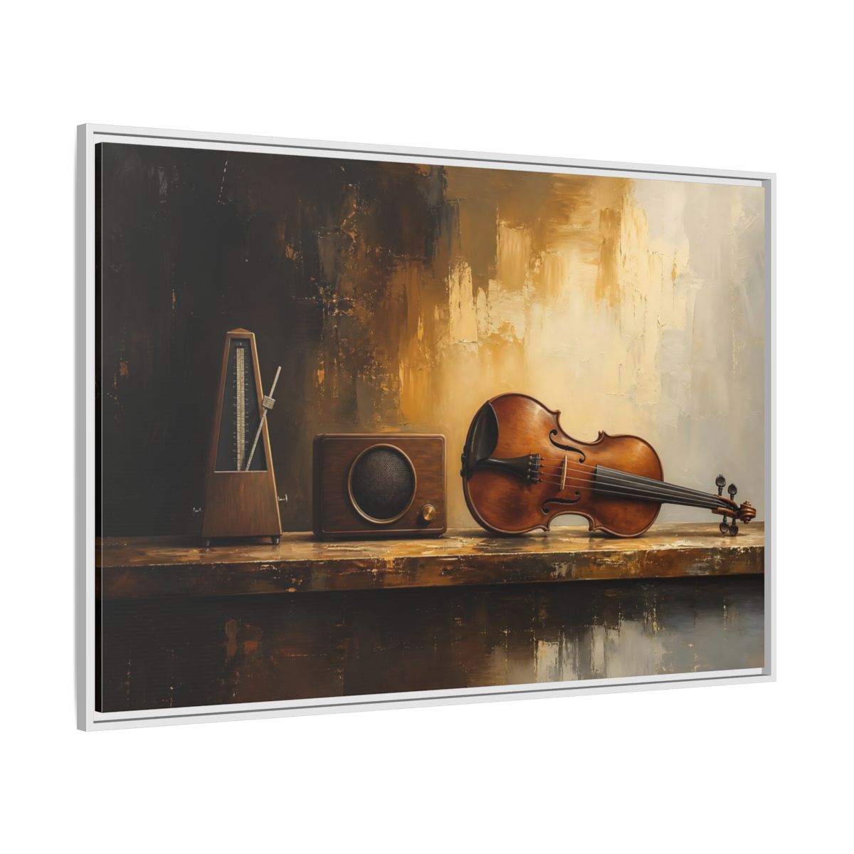 Side Mockup 7. Antique Violin Still Life shown as framed canvas print