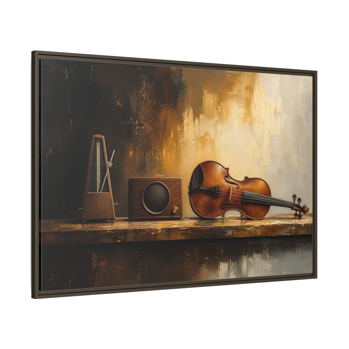 Side Mockup 8. Antique Violin Still Life shown as framed canvas print