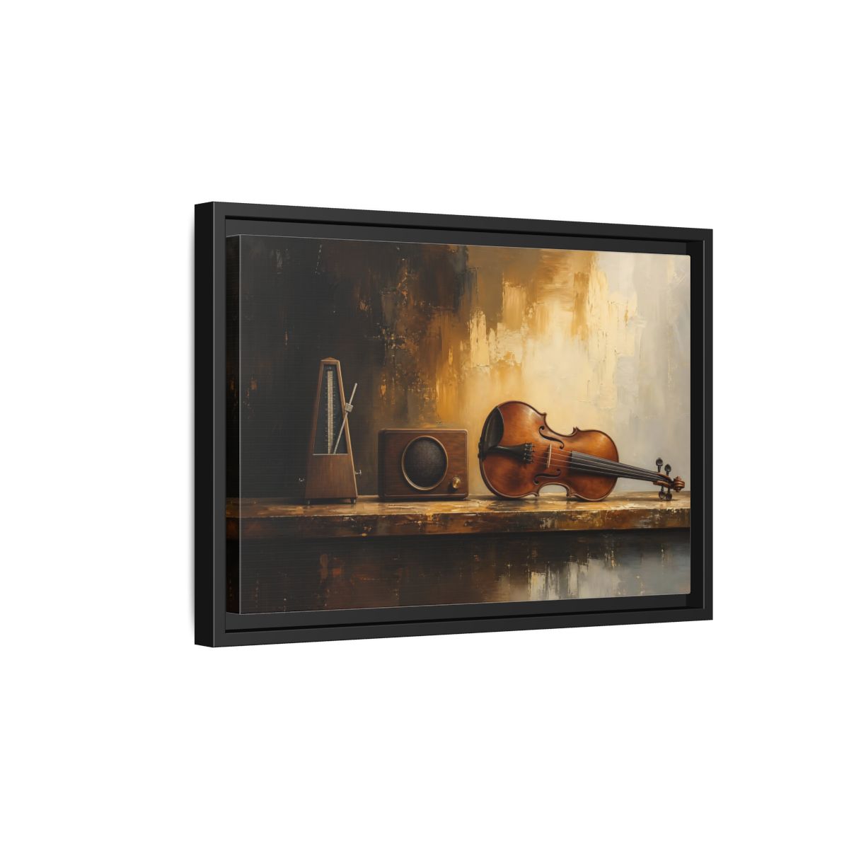 Side Mockup 6. Antique Violin Still Life shown as framed canvas print