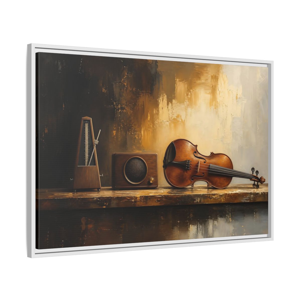 Side Mockup 9. Antique Violin Still Life shown as framed canvas print