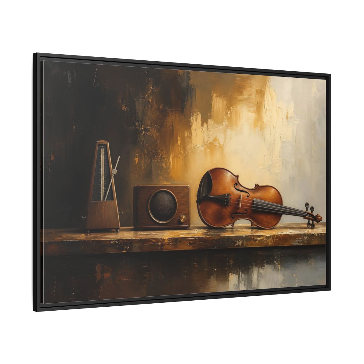 Side Mockup 12. Antique Violin Still Life shown as framed canvas print
