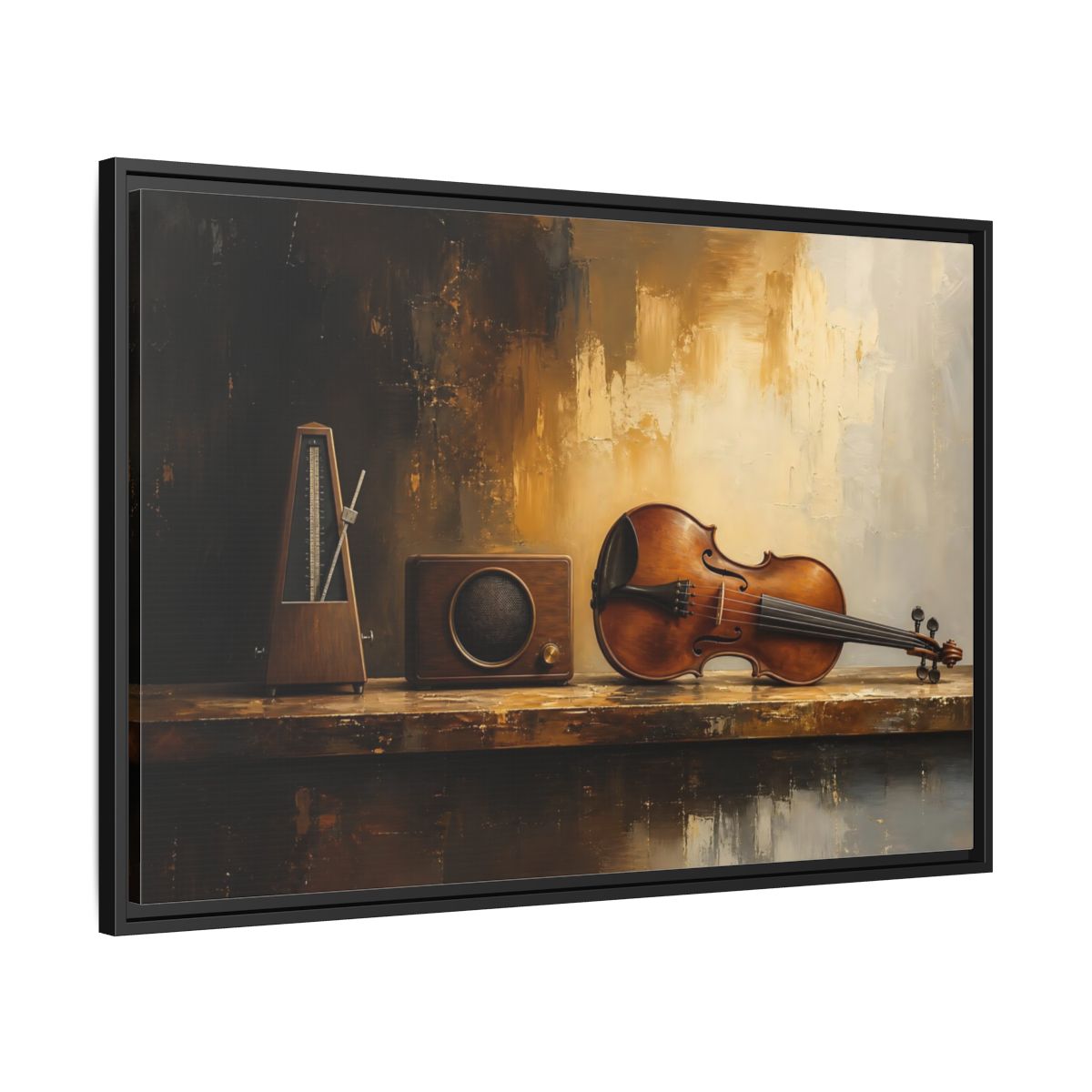 Side Mockup 13. Antique Violin Still Life shown as framed canvas print