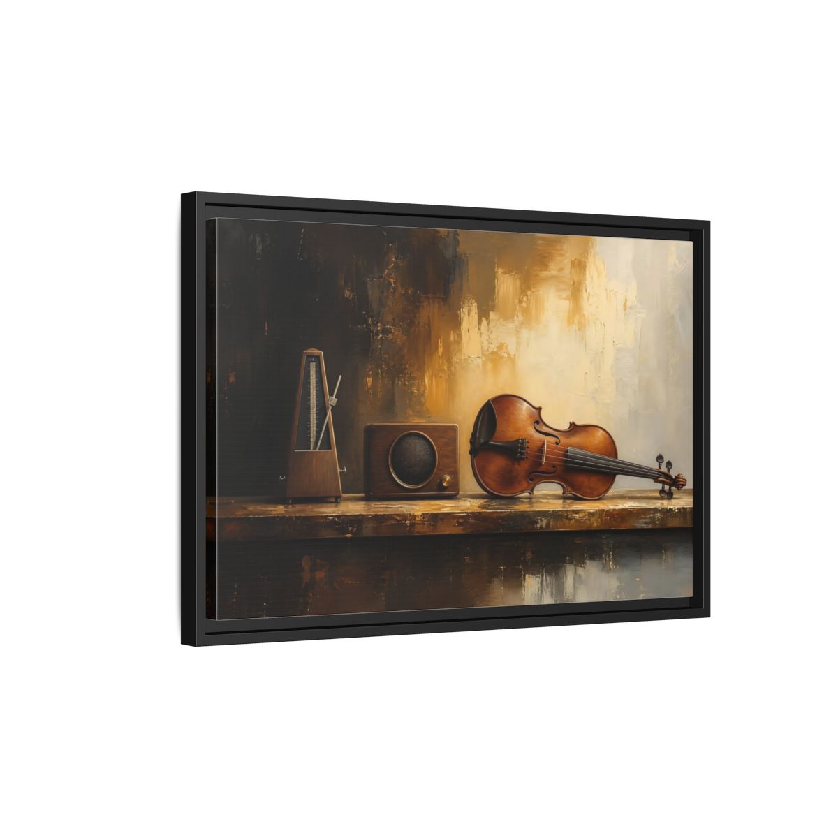Side Mockup 3. Antique Violin Still Life shown as framed canvas print