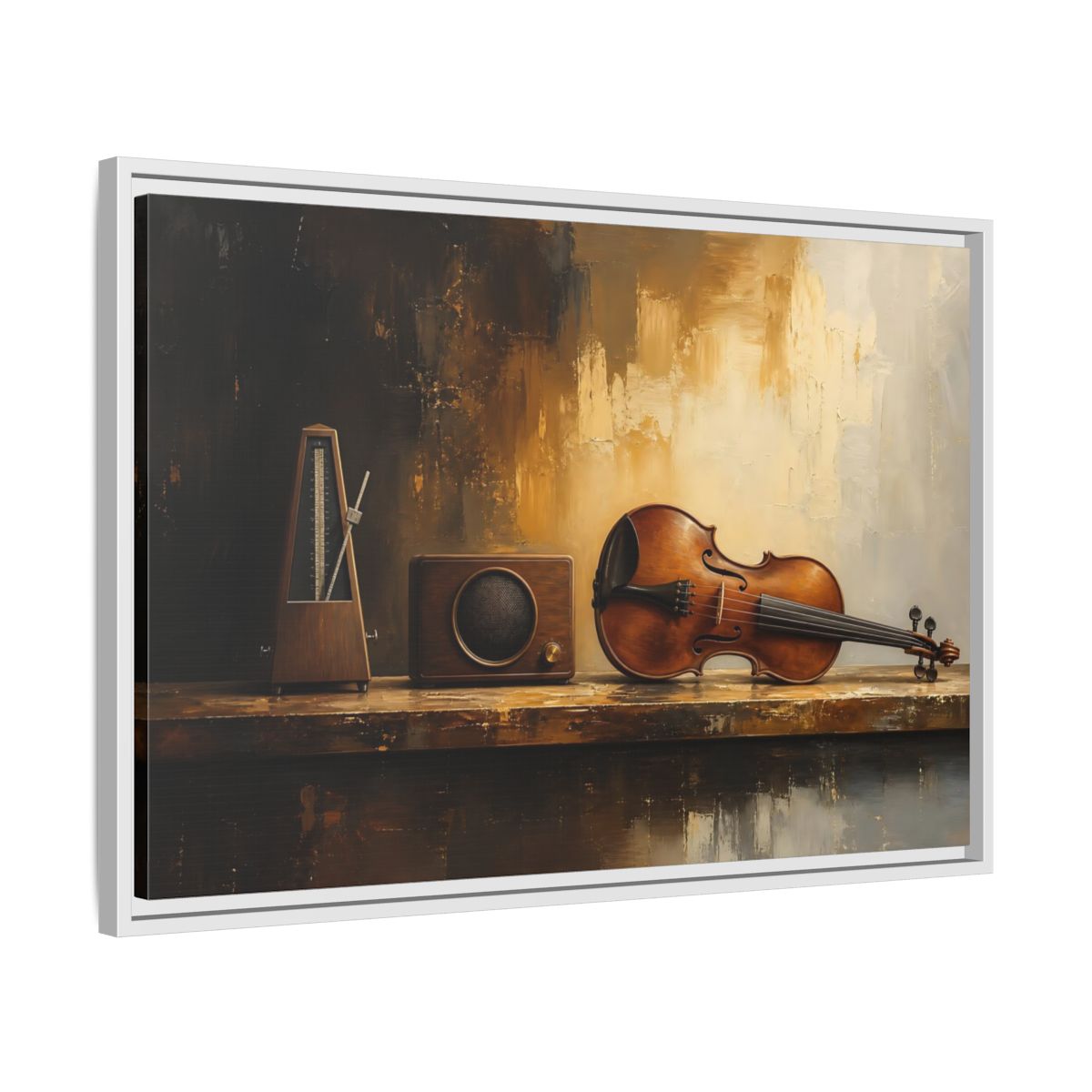 Side Mockup 10. Antique Violin Still Life shown as framed canvas print