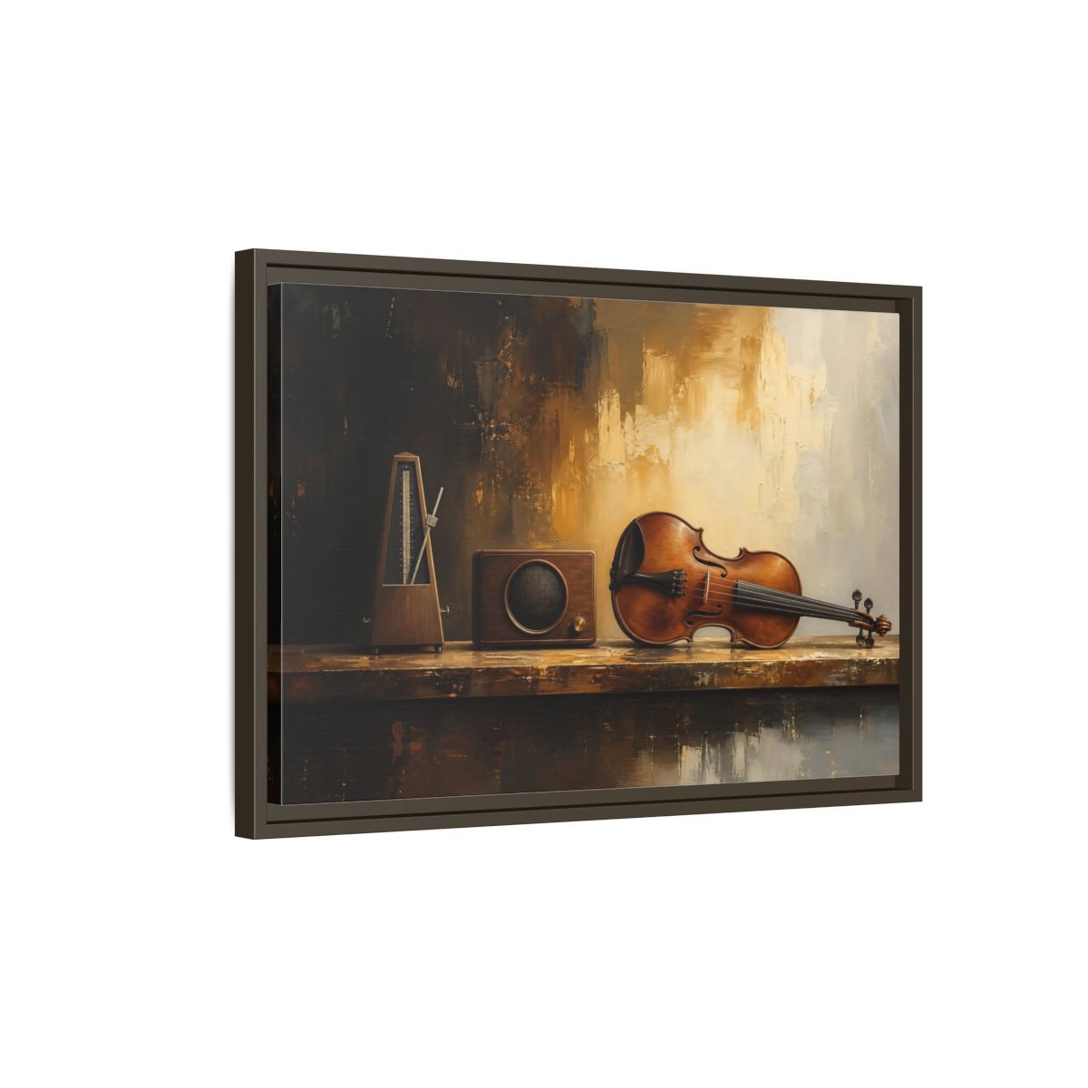 Side Mockup 2. Antique Violin Still Life shown as framed canvas print