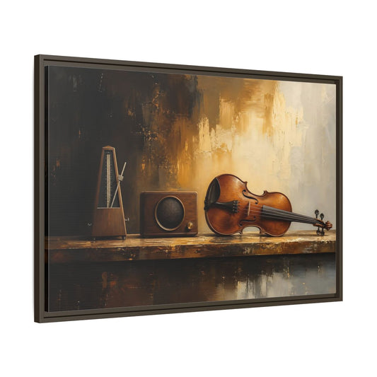 Main Mockup. Antique Violin Still Life shown as framed canvas print