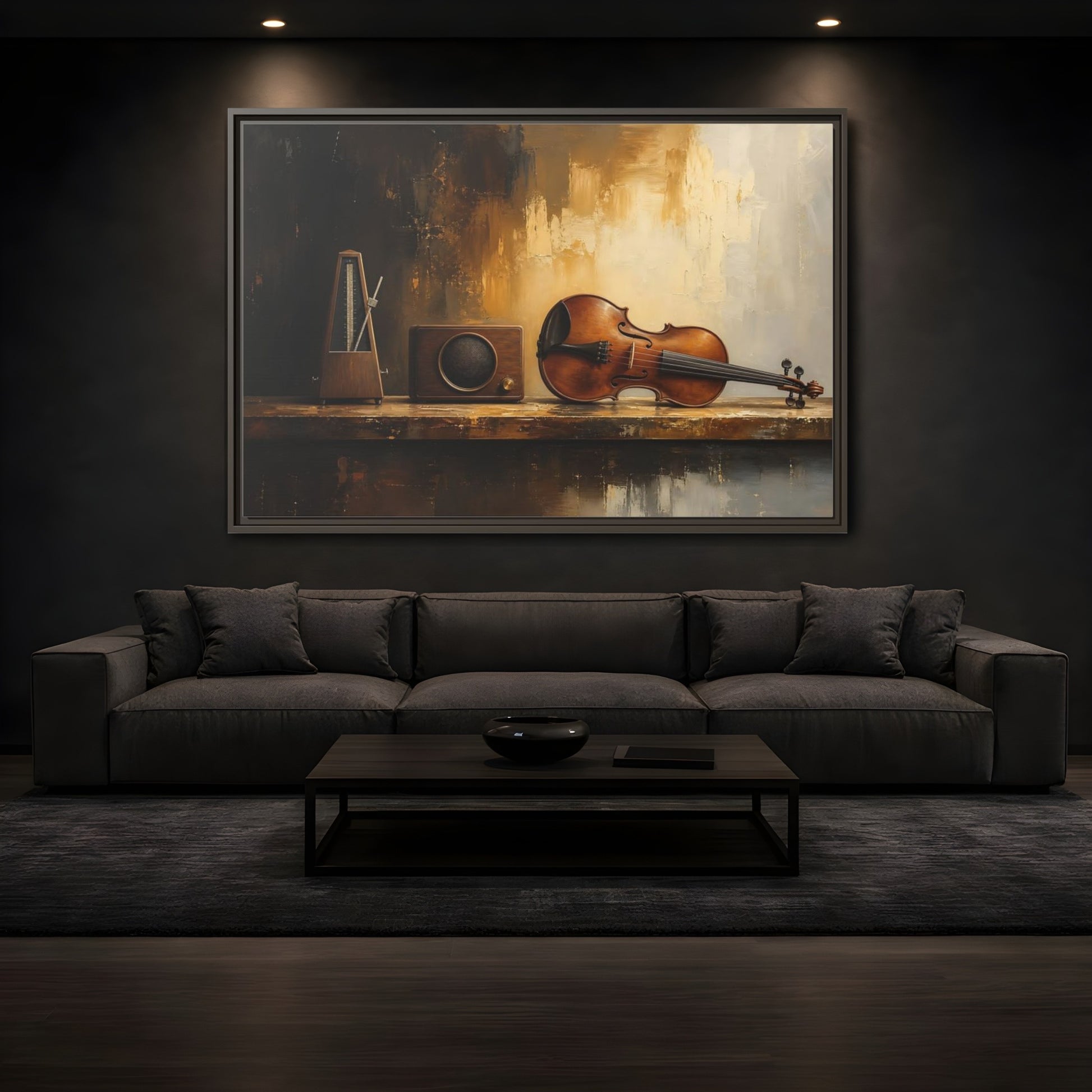 Mockup 3. Antique Violin Still Life shown as framed canvas print