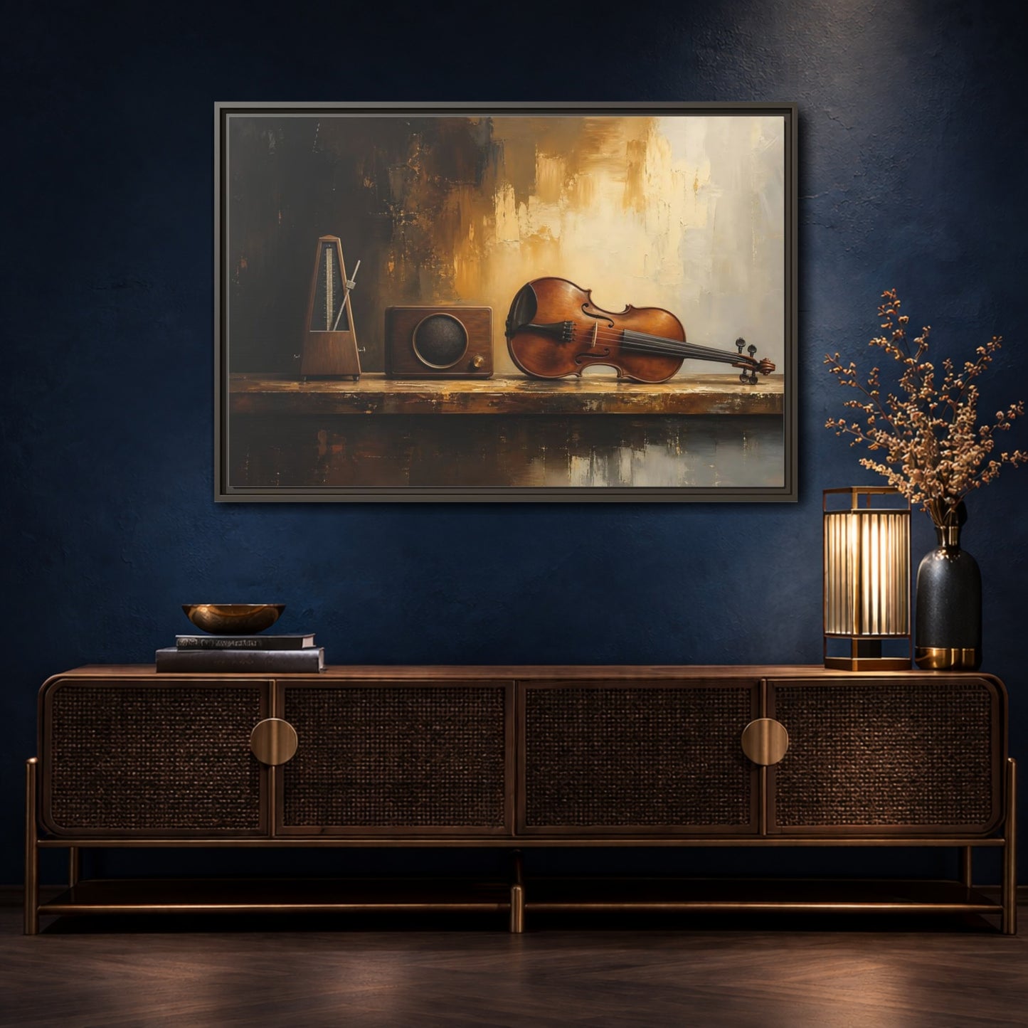 Mockup 4. Antique Violin Still Life shown as framed canvas print