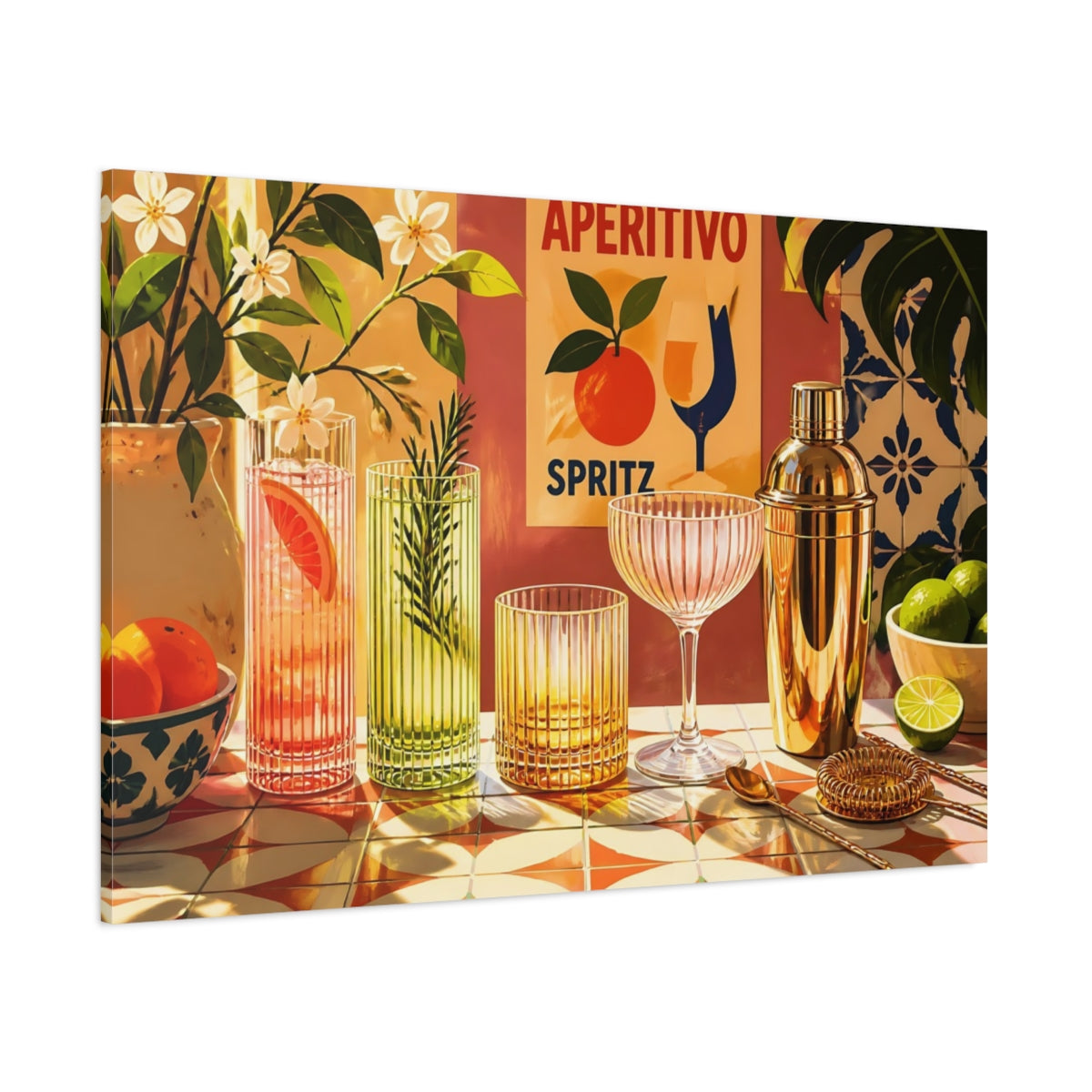 Side Mockup 1. Aperitivo Spritz Bar shown as canvas print
