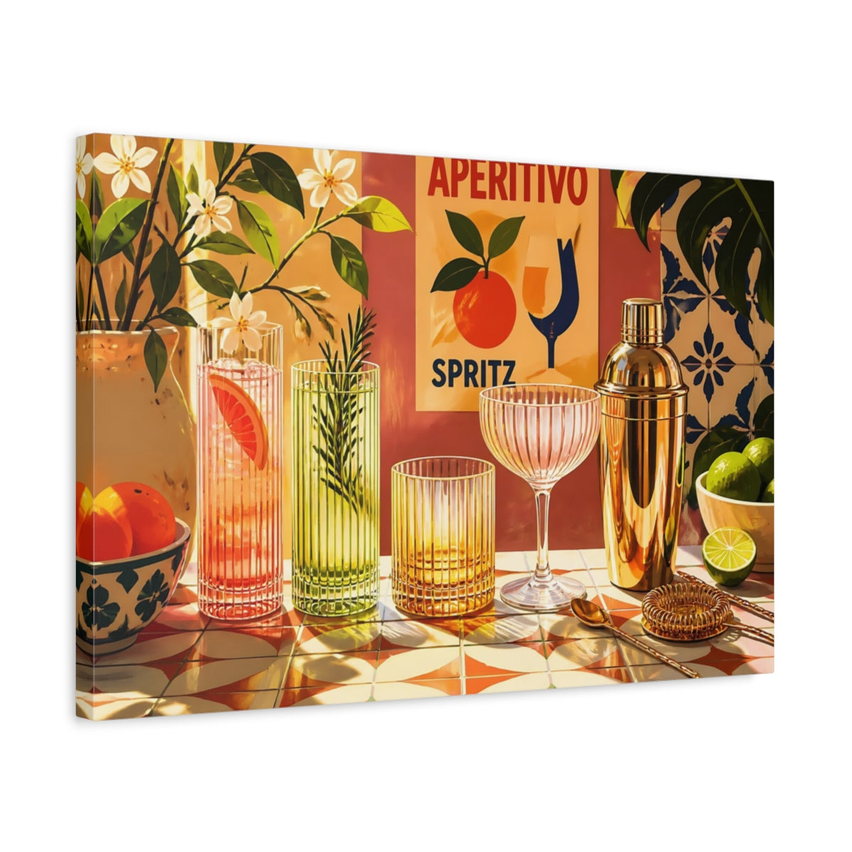 Side Mockup 3. Aperitivo Spritz Bar shown as canvas print