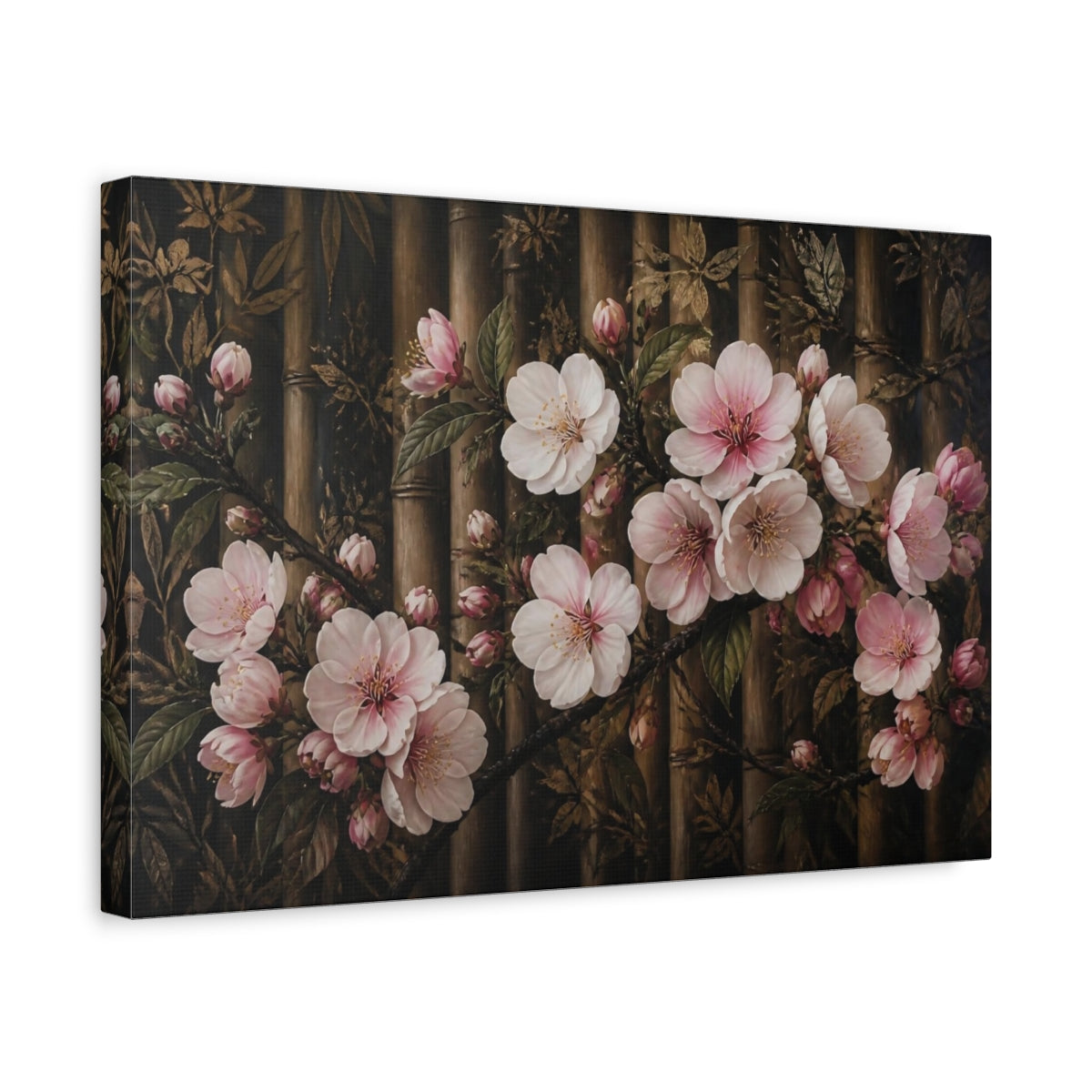 Side Mockup 4. Apple Blossom Flowers shown as canvas print