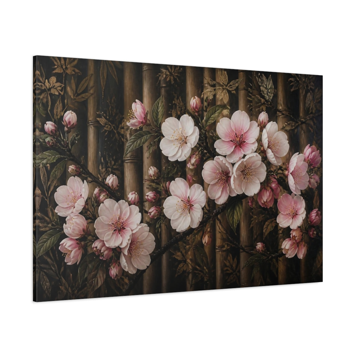 Side Mockup 1. Apple Blossom Flowers shown as canvas print