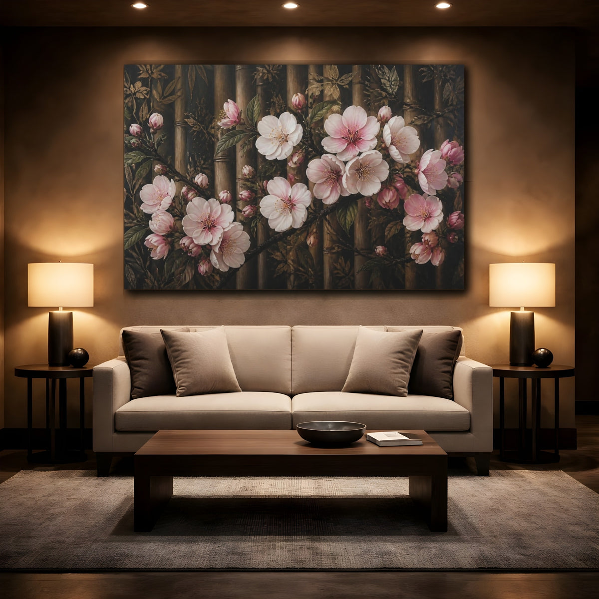 Mockup 2. Apple Blossom Flowers shown as canvas print