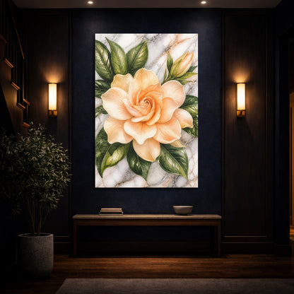 Mockup 4. Apricot Gardenia Flowers shown as canvas print