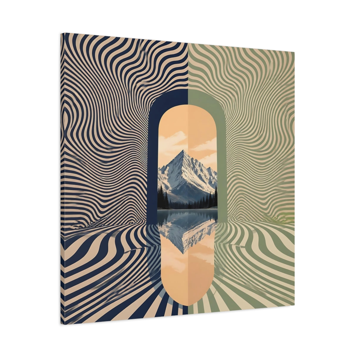 Side Mockup 1. Apricot Mountain Portal shown as canvas print