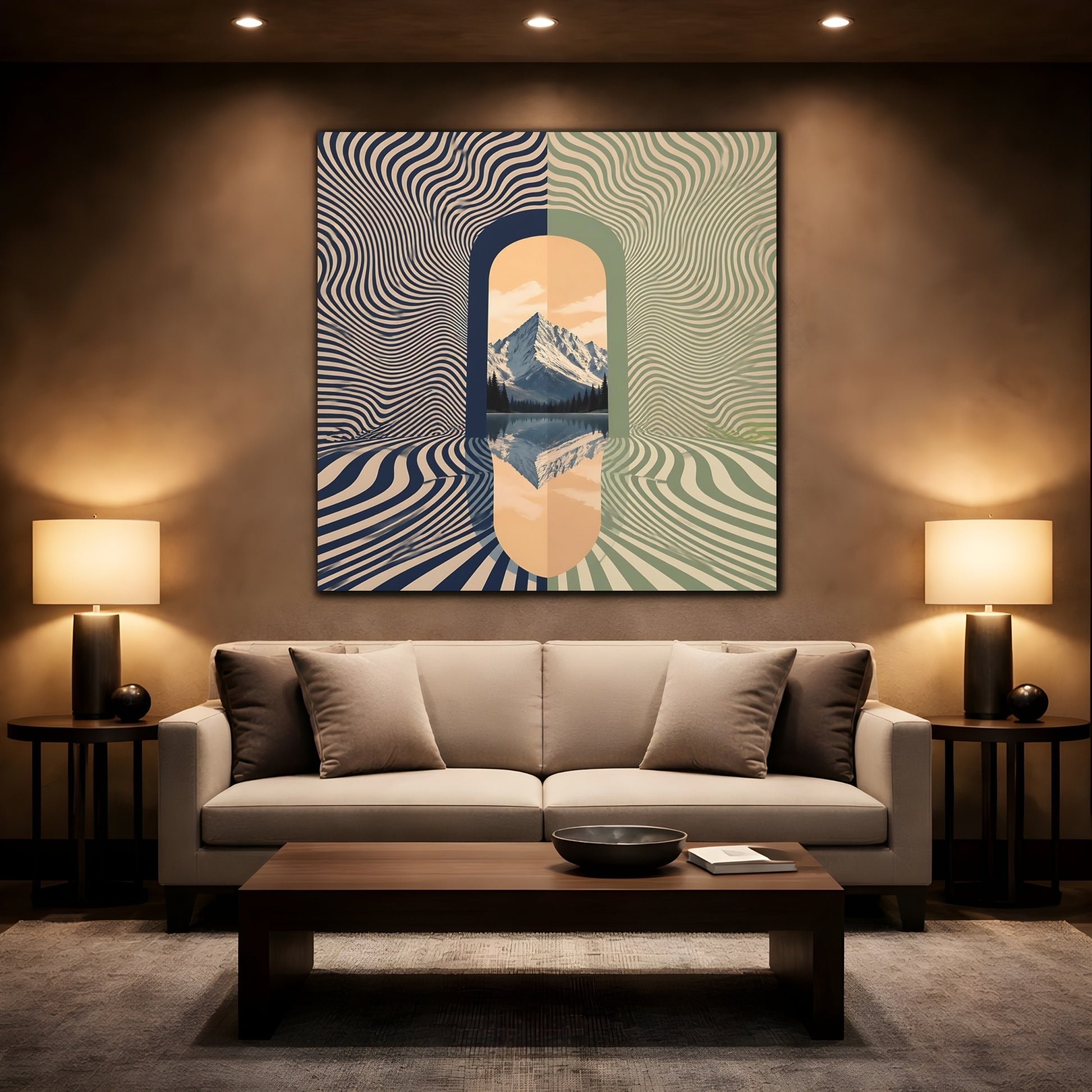 Mockup 2. Apricot Mountain Portal shown as canvas print