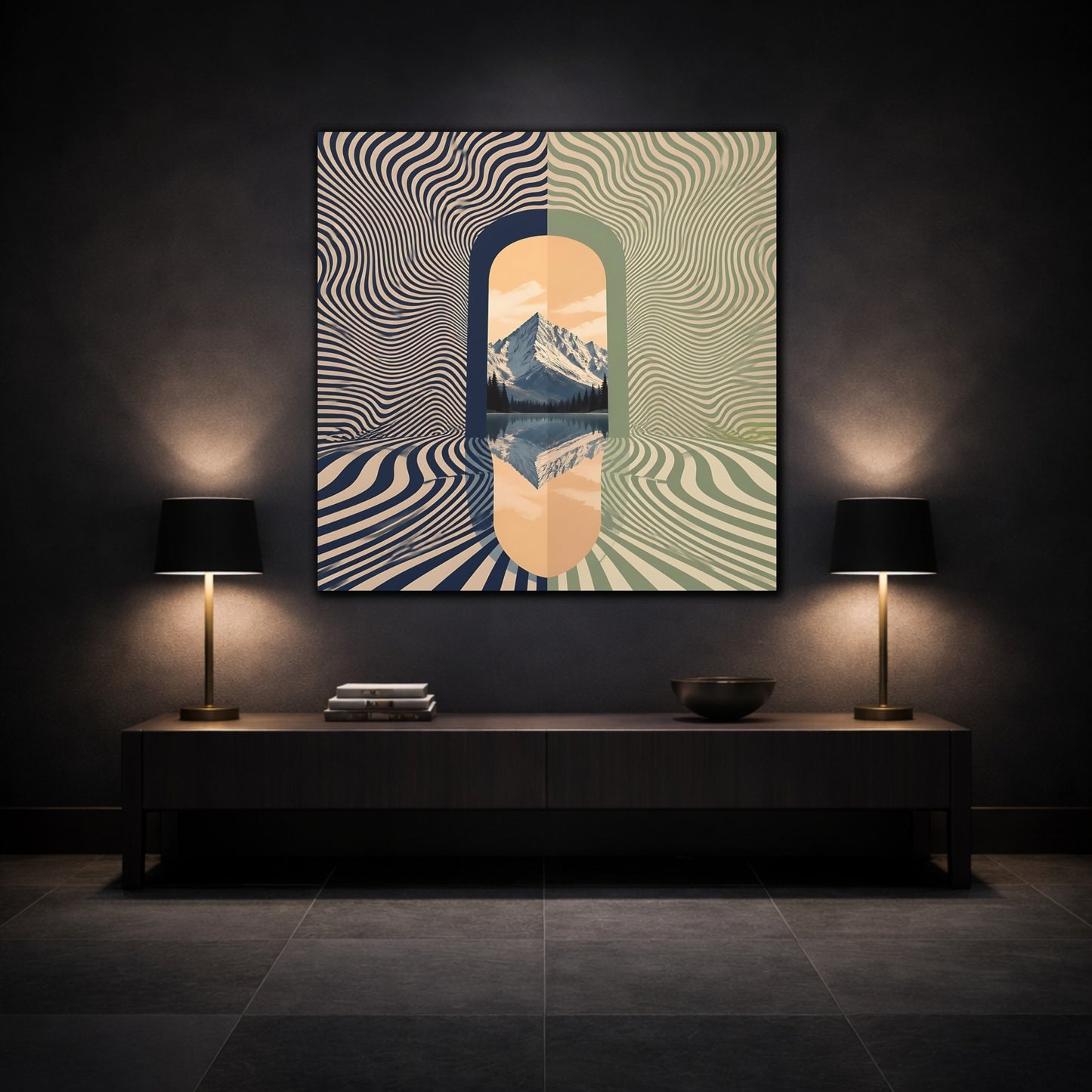 Mockup 3. Apricot Mountain Portal shown as canvas print