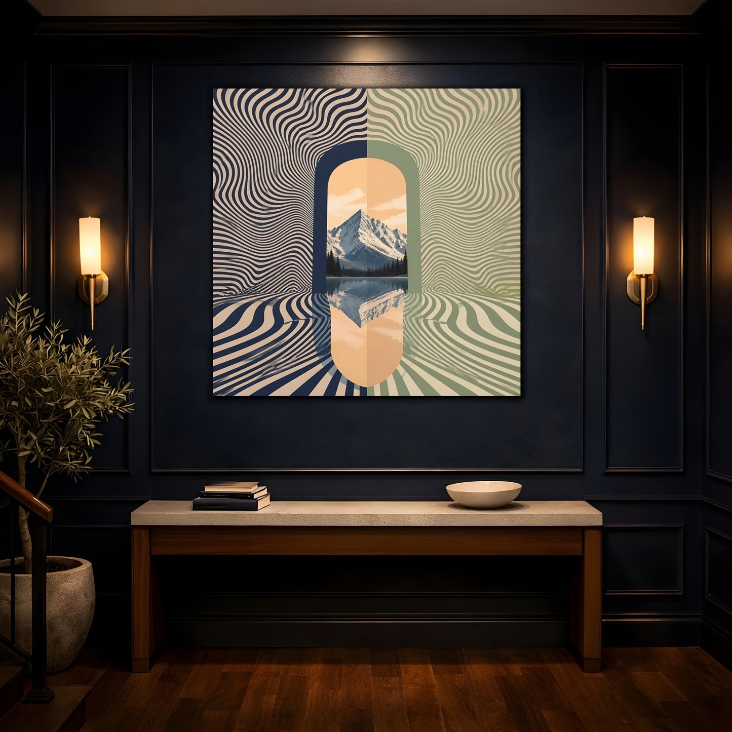 Mockup 4. Apricot Mountain Portal shown as canvas print