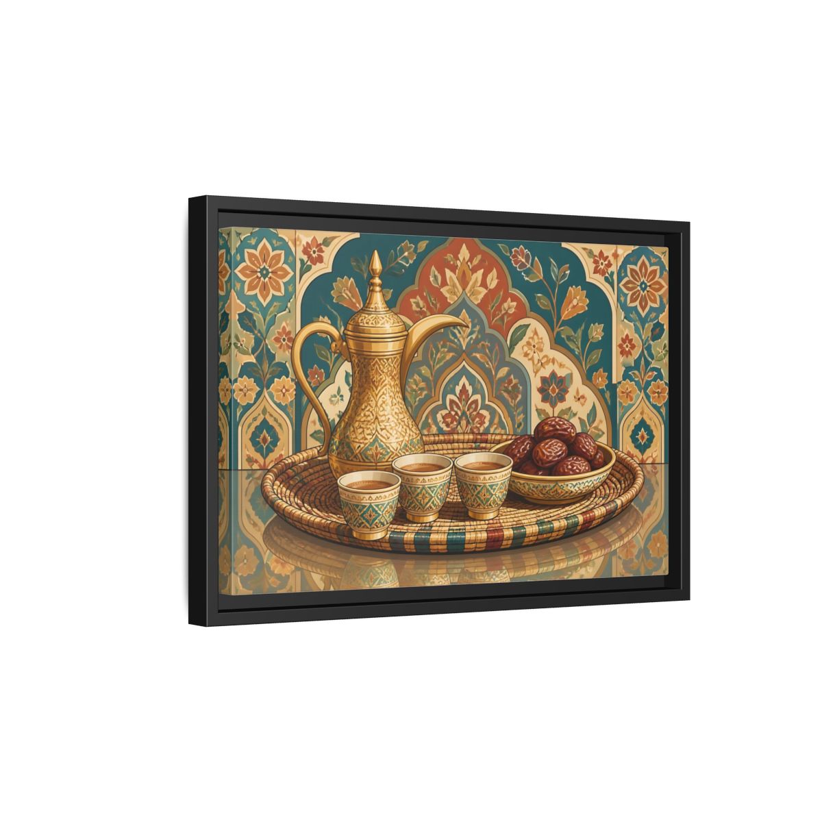 Side Mockup 6. Arabic Coffee And Dates shown as framed canvas print