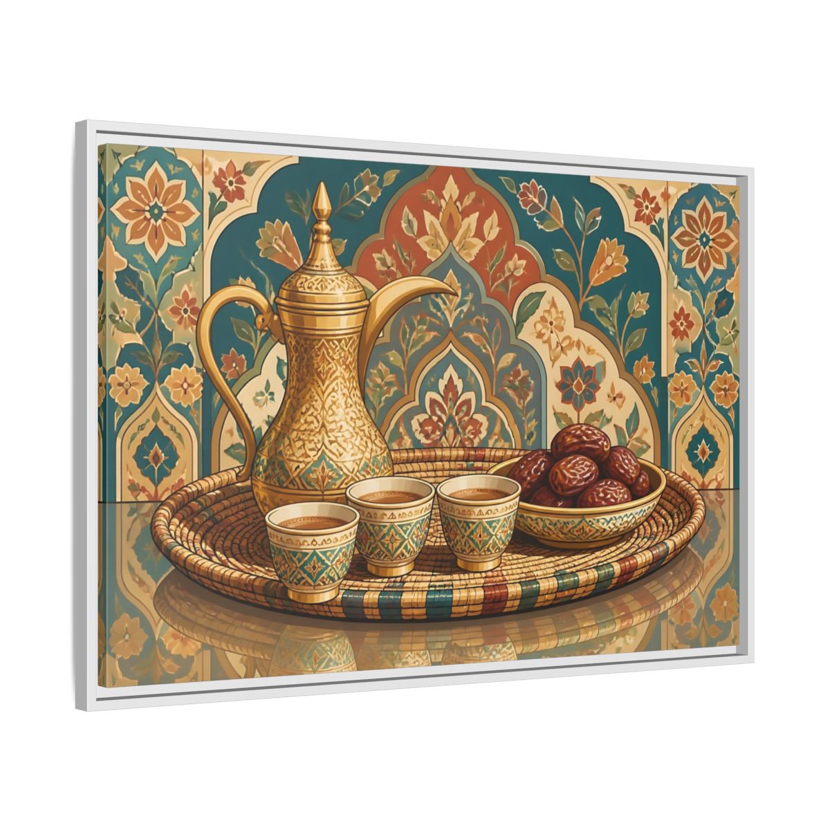 Side Mockup 9. Arabic Coffee And Dates shown as framed canvas print