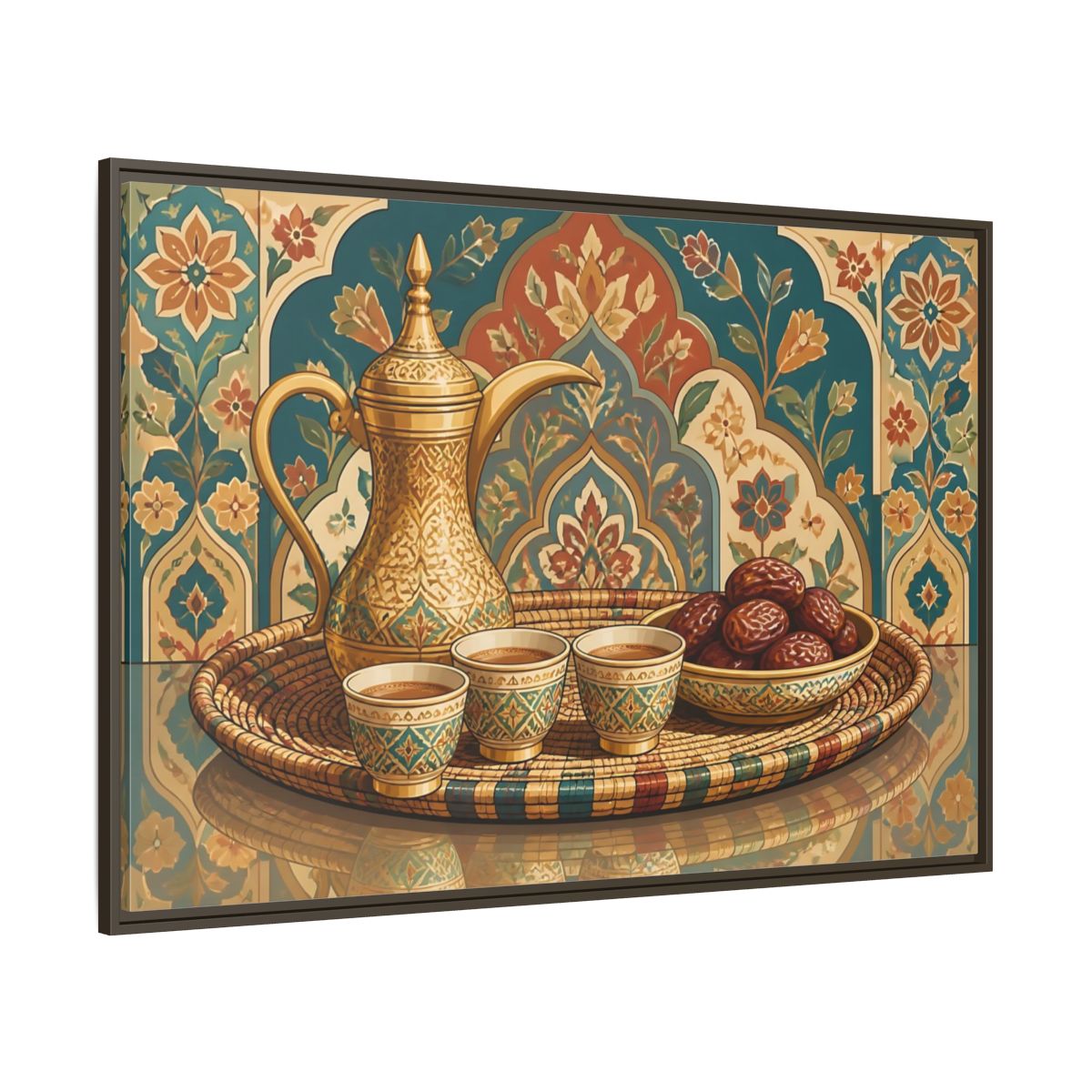 Side Mockup 8. Arabic Coffee And Dates shown as framed canvas print