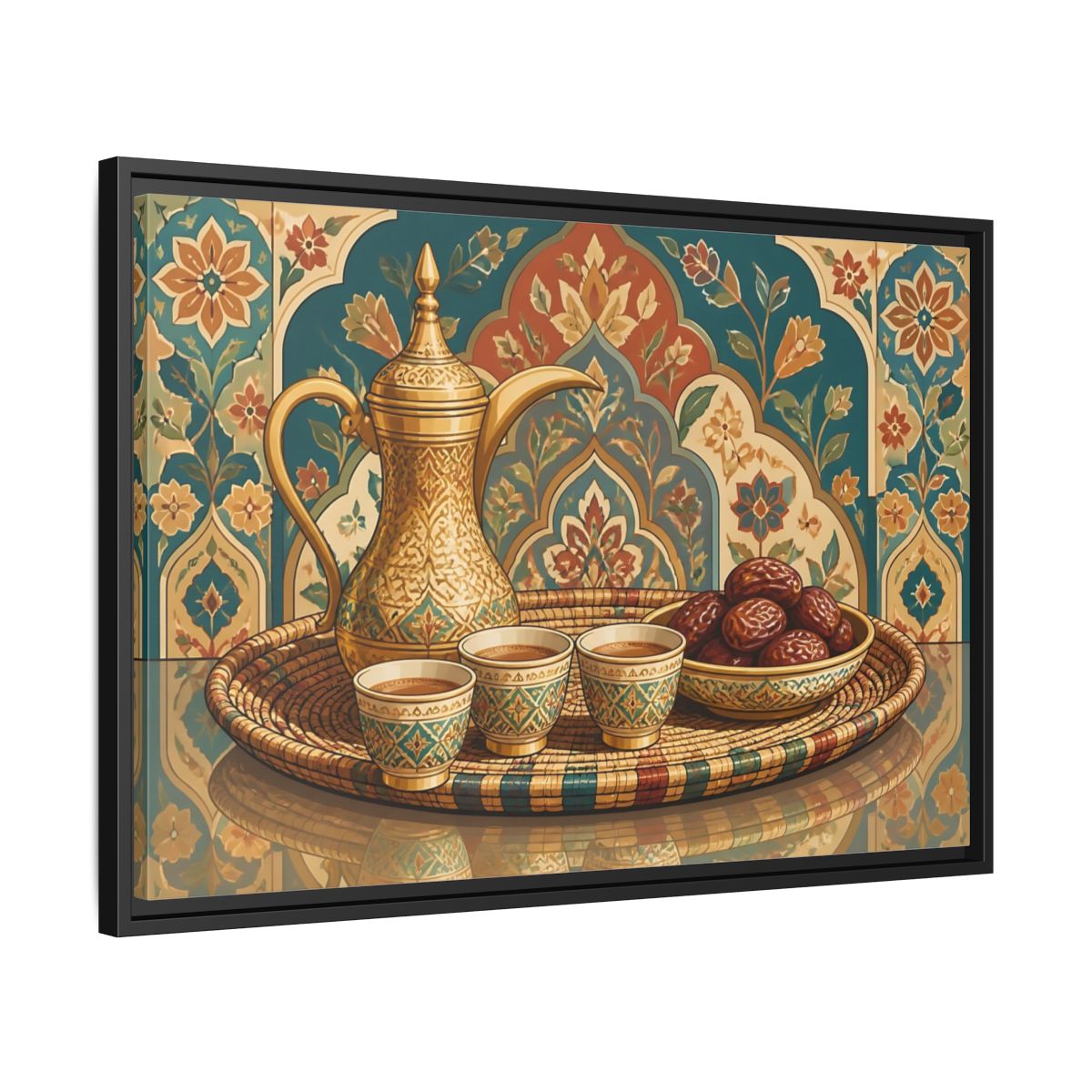 Side Mockup 14. Arabic Coffee And Dates shown as framed canvas print
