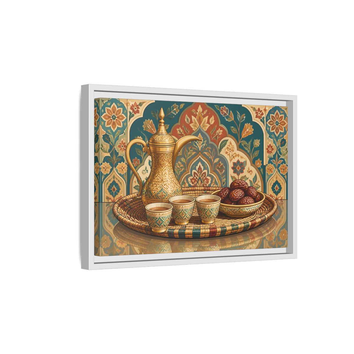 Side Mockup 4. Arabic Coffee And Dates shown as framed canvas print