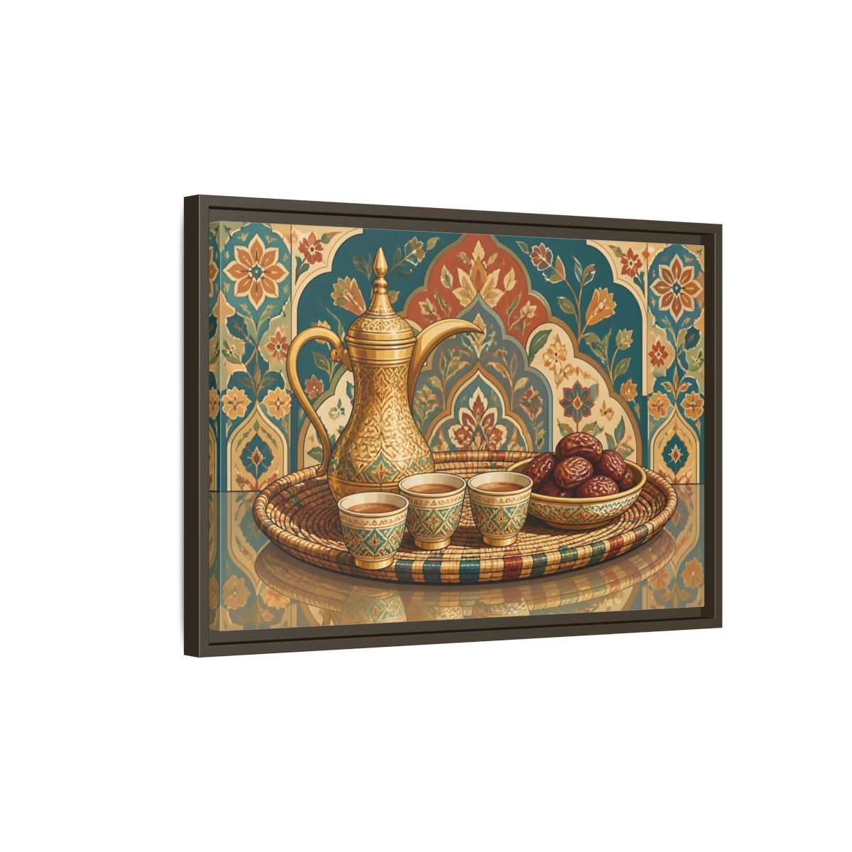 Side Mockup 2. Arabic Coffee And Dates shown as framed canvas print