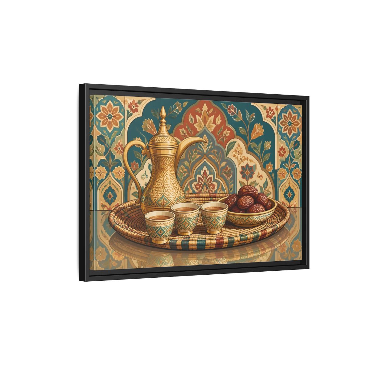 Side Mockup 3. Arabic Coffee And Dates shown as framed canvas print