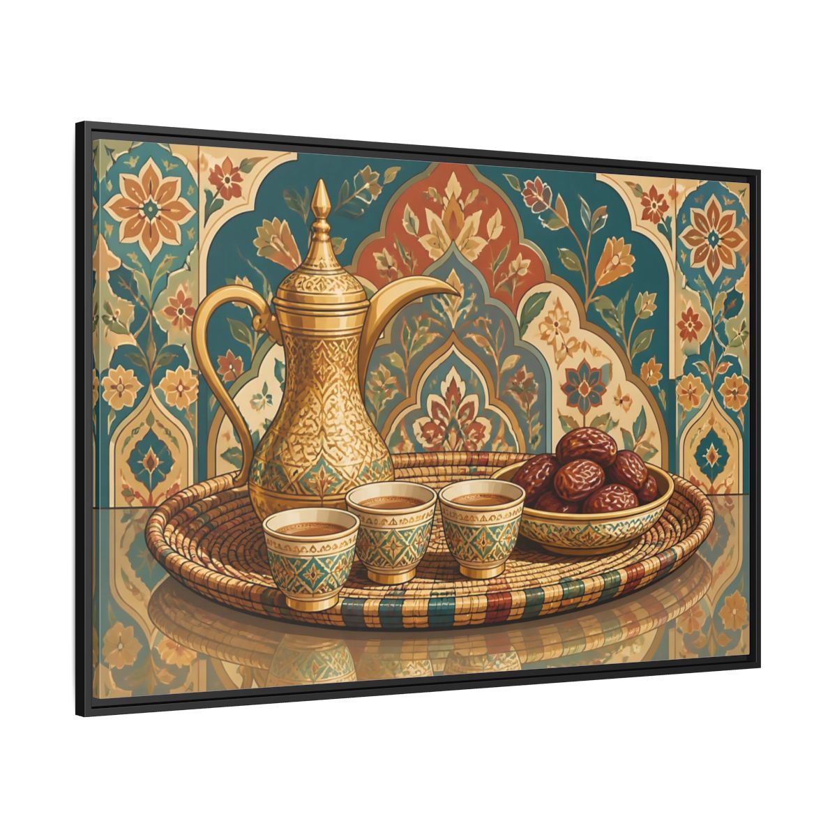 Side Mockup 12. Arabic Coffee And Dates shown as framed canvas print