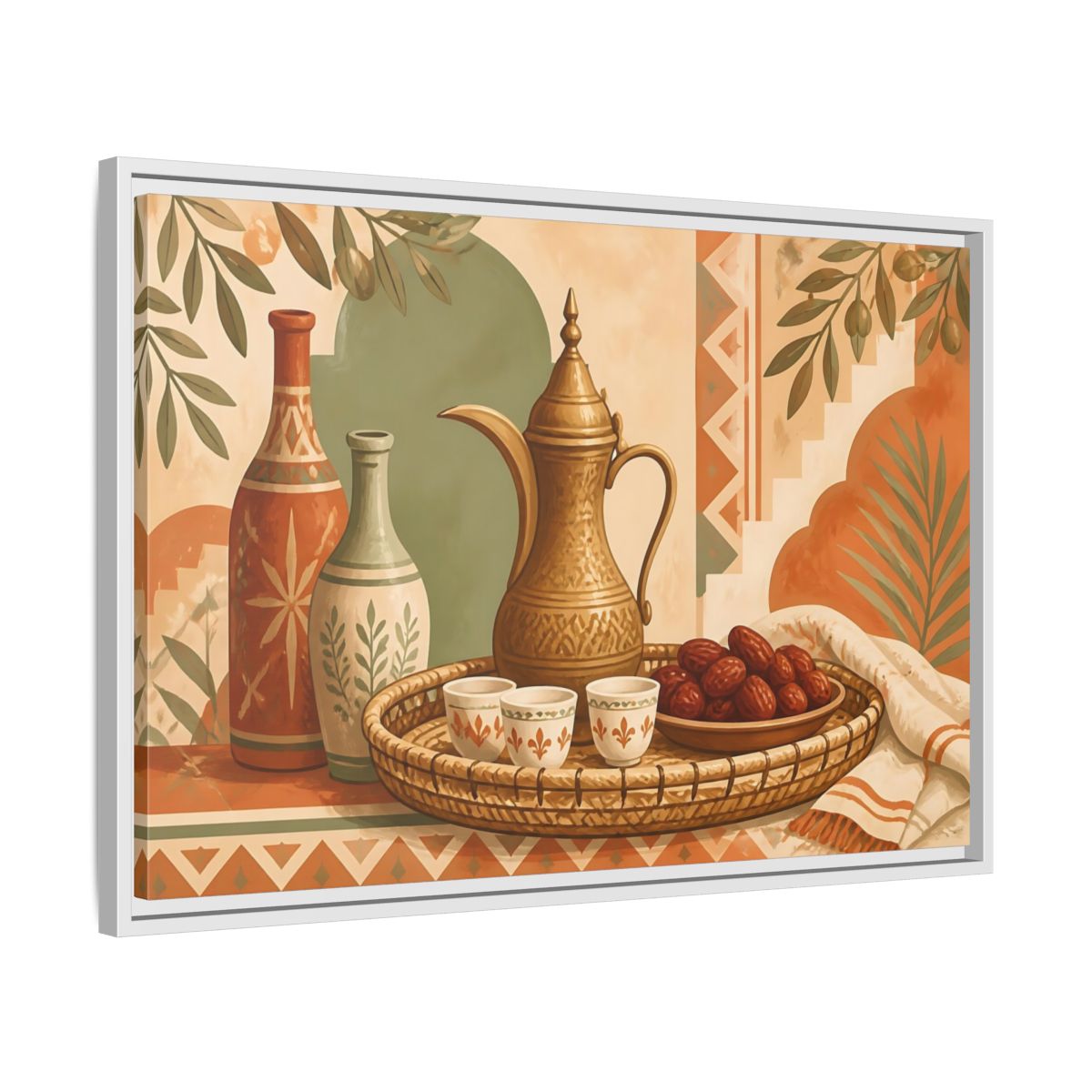 Side Mockup 10. Arabic Coffee And Dates shown as framed canvas print