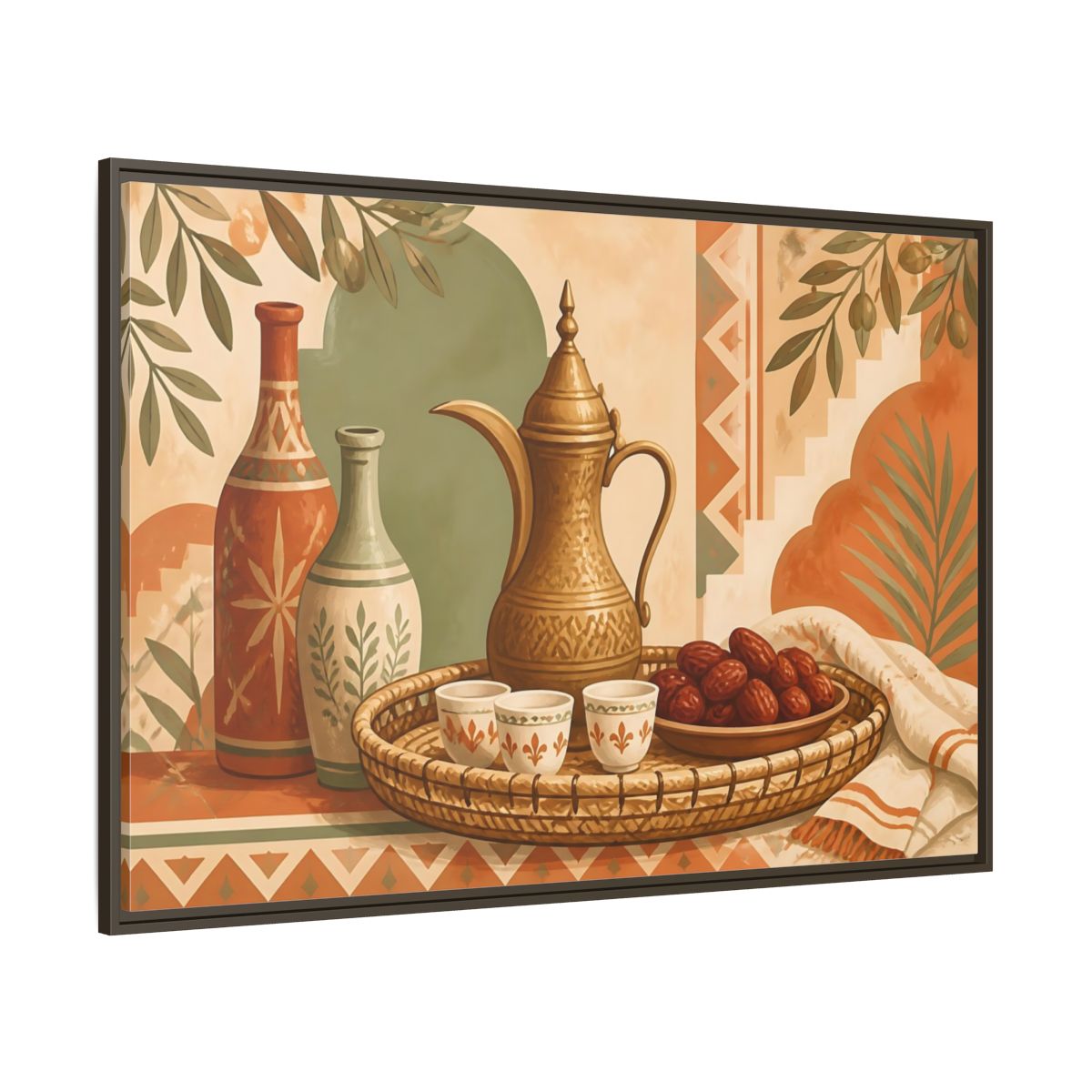 Side Mockup 8. Arabic Coffee And Dates shown as framed canvas print