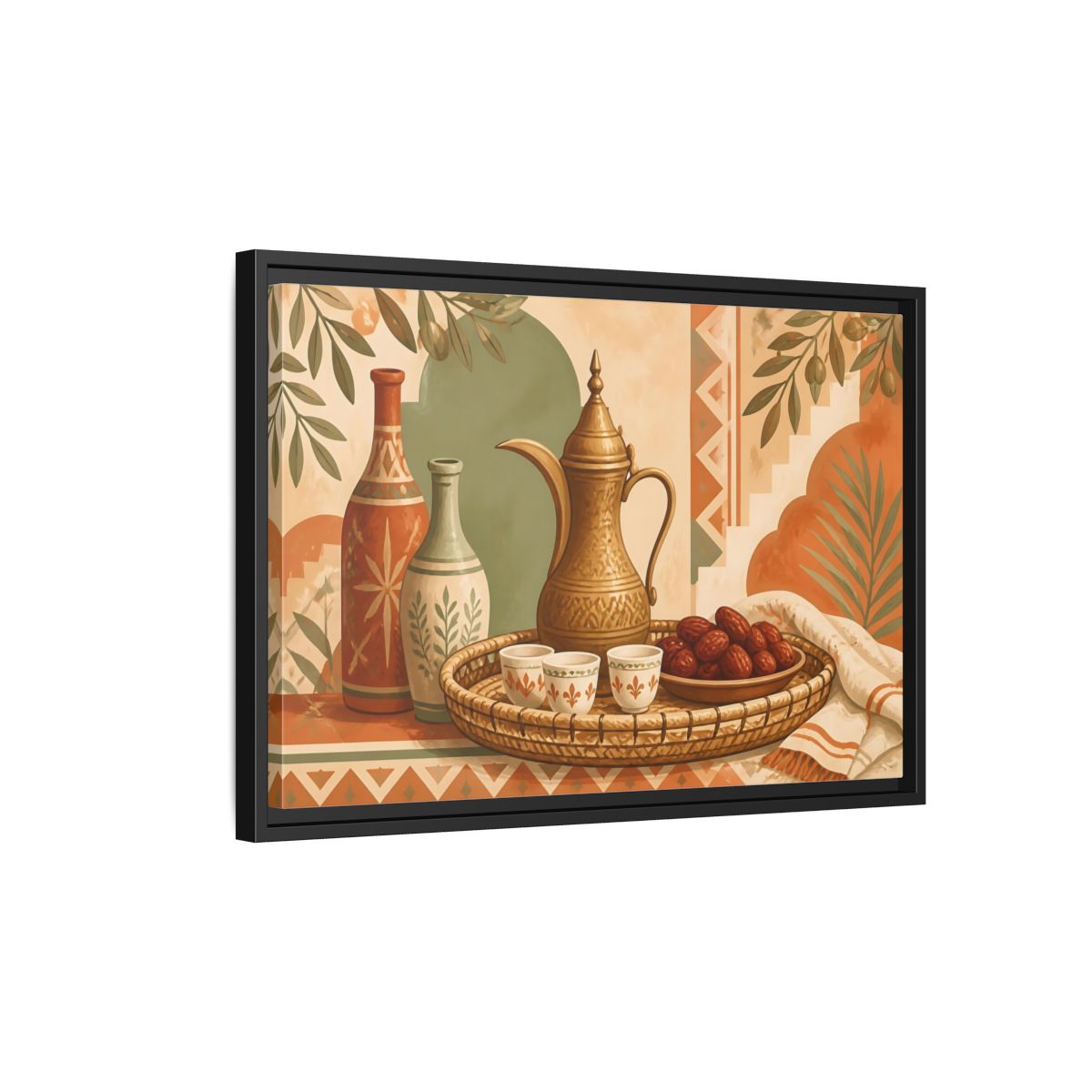 Side Mockup 3. Arabic Coffee And Dates shown as framed canvas print