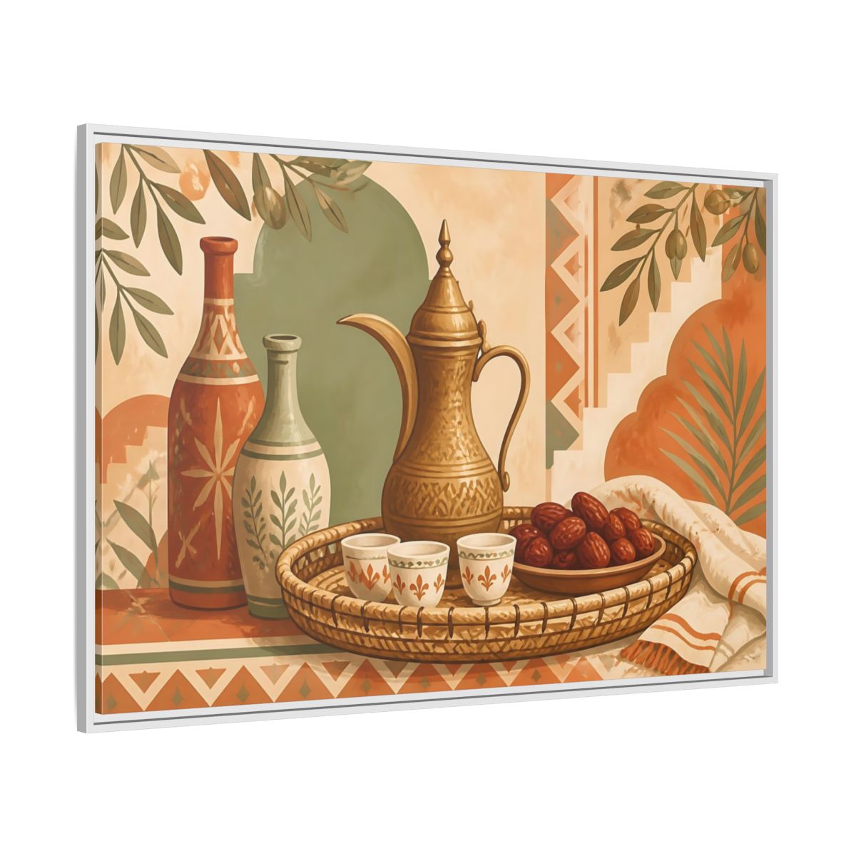 Side Mockup 7. Arabic Coffee And Dates shown as framed canvas print