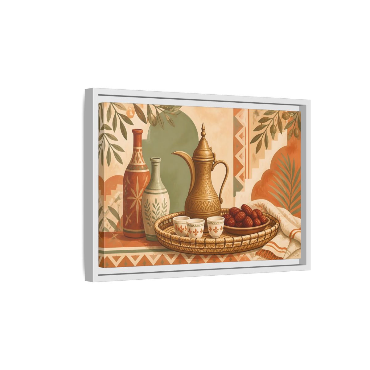Side Mockup 4. Arabic Coffee And Dates shown as framed canvas print
