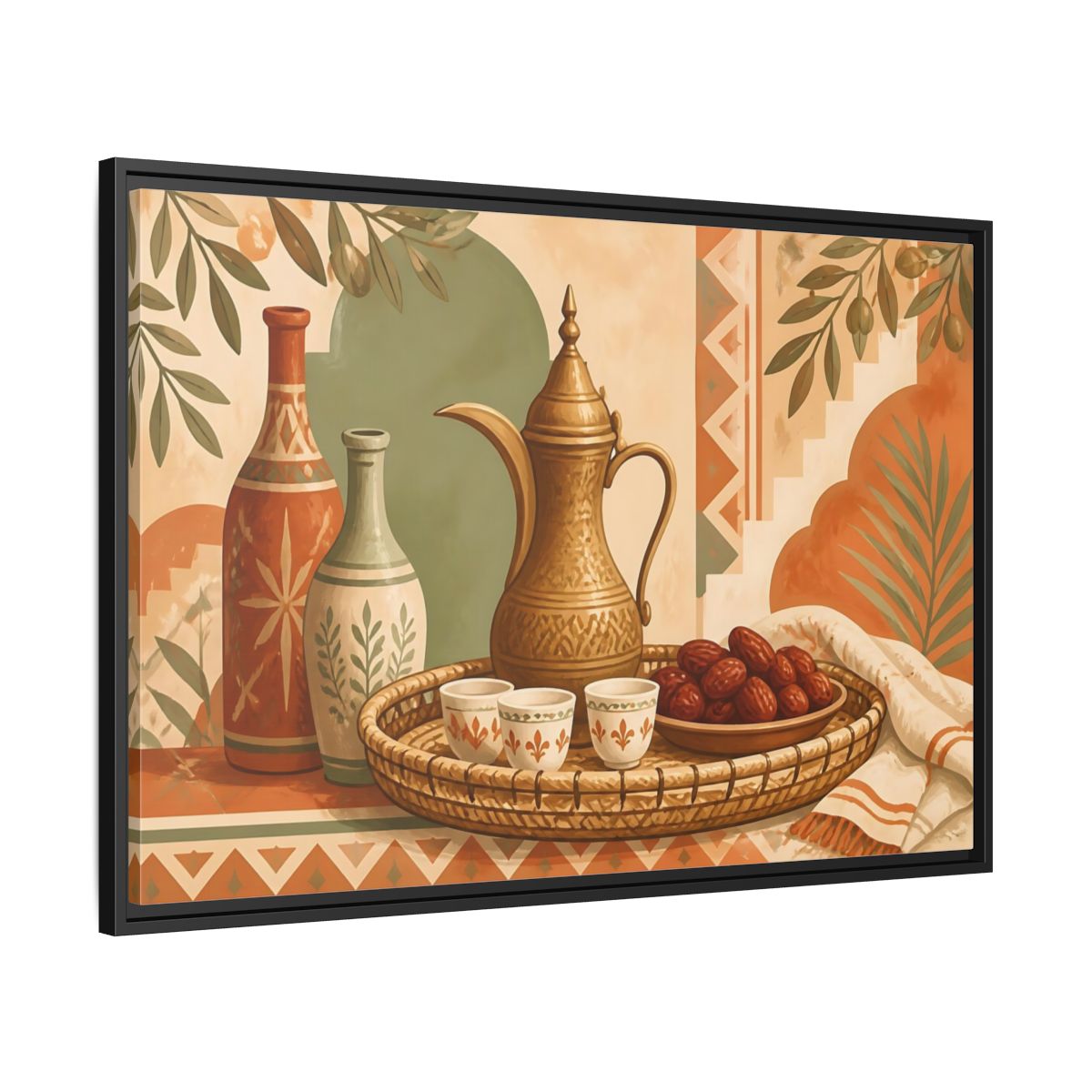 Side Mockup 13. Arabic Coffee And Dates shown as framed canvas print