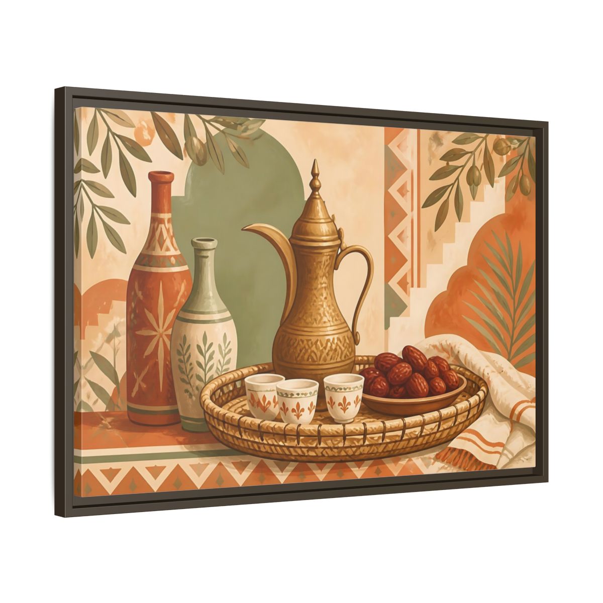Side Mockup 11. Arabic Coffee And Dates shown as framed canvas print