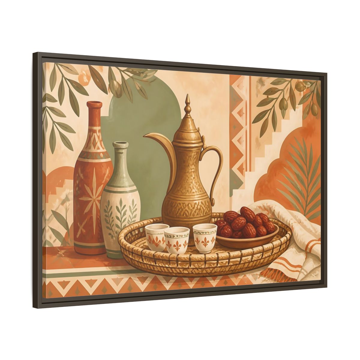 Main Mockup. Arabic Coffee And Dates shown as framed canvas print
