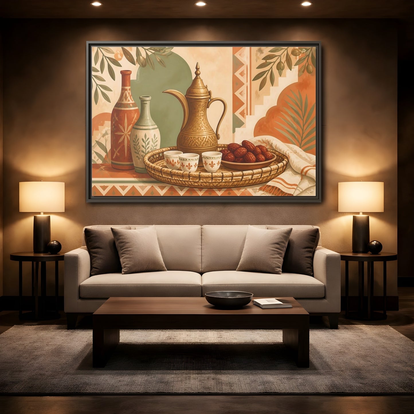 Mockup 2. Arabic Coffee And Dates shown as framed canvas print