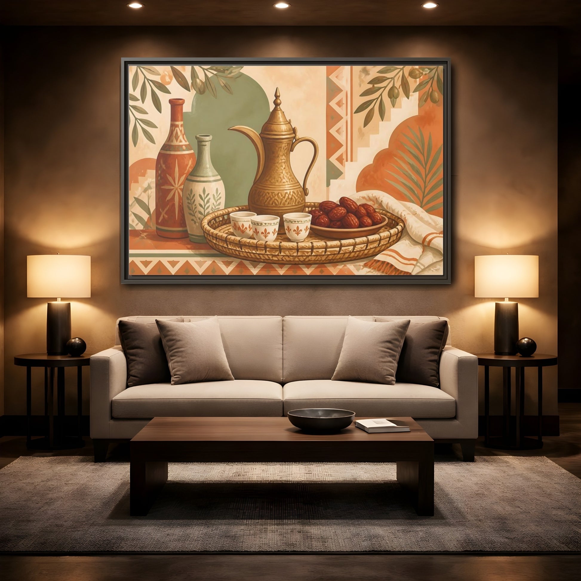 Mockup 2. Arabic Coffee And Dates shown as framed canvas print