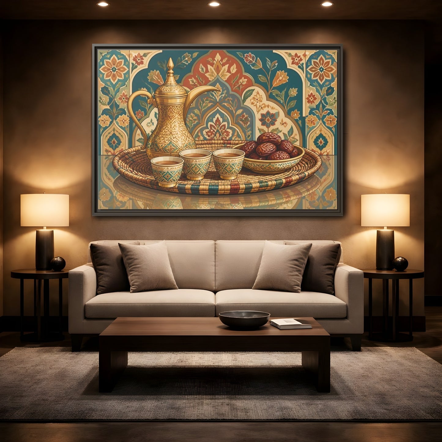 Mockup 2. Arabic Coffee And Dates shown as framed canvas print