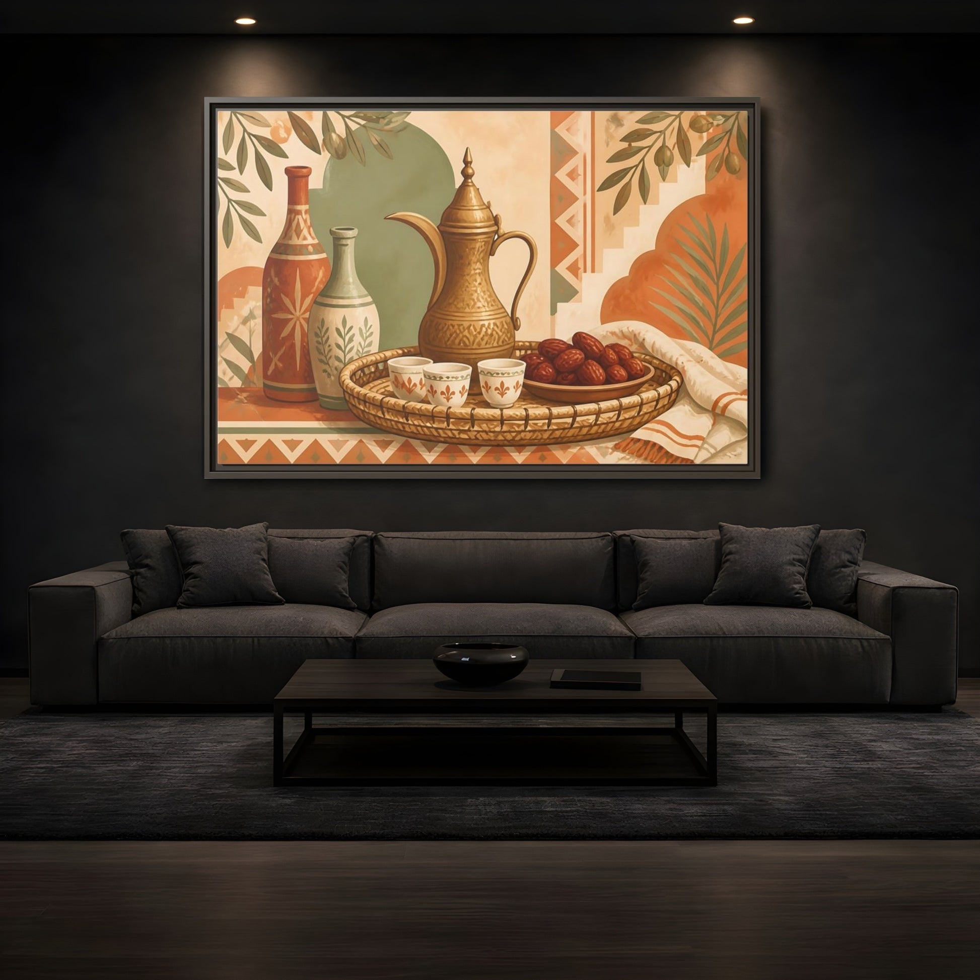 Mockup 3. Arabic Coffee And Dates shown as framed canvas print
