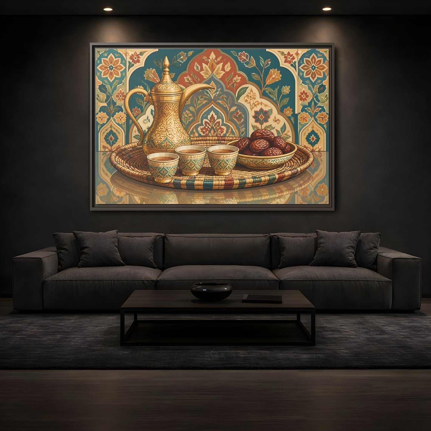 Mockup 3. Arabic Coffee And Dates shown as framed canvas print